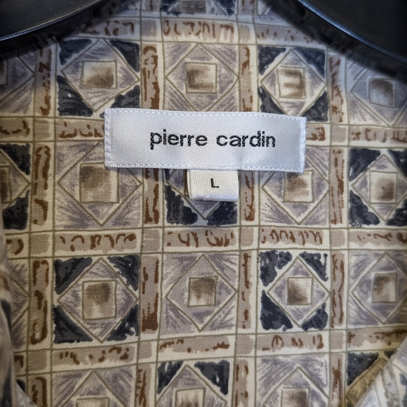 Vintage Pierre Cardin Button Down Shirt 90s Geometric Print Cotton Made in Korea - Picture 4 of 12